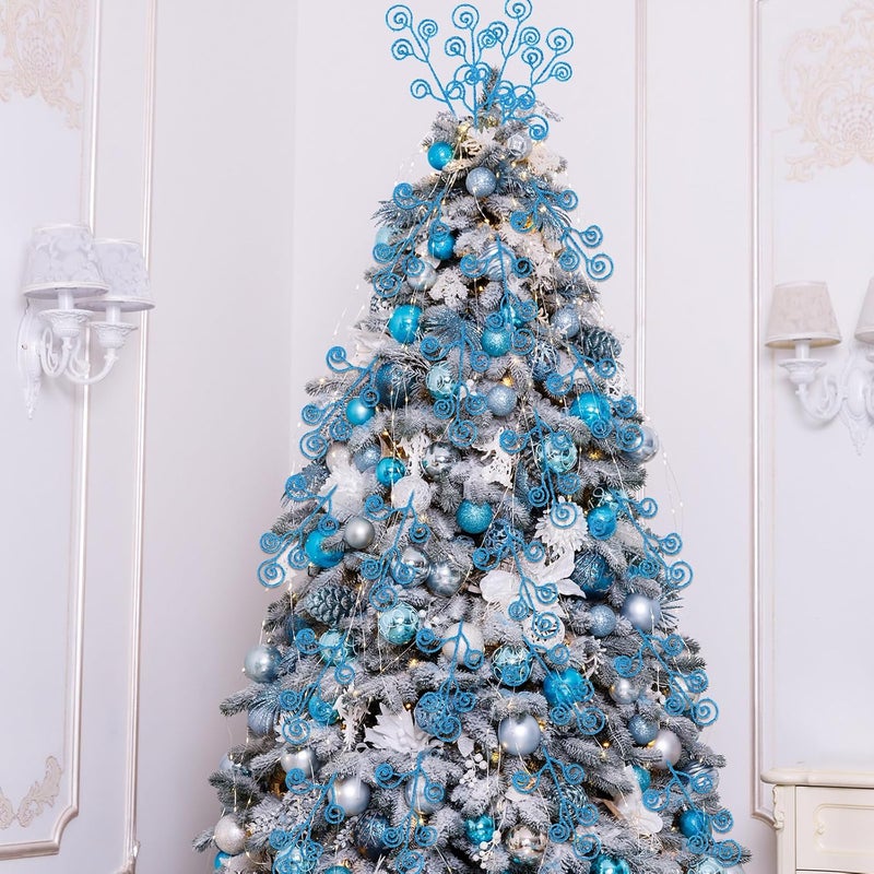 Ysleen 50 Pcs Glitter Tree Picks and Sprays Twigs Artificial Curly Stem Picks Ornaments 12 Inch Branches Sticks for Wreath Vase Fillers Valentines Gift Decoration(Blue) - Image 5